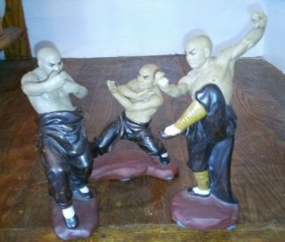 Chinese Ceramic Figurine Shaolin Kung Fu Master Chinese Monk Pair,  Bonus