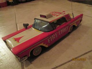 1950s Japan Tin Litho Ford Fairlane Galaxie Fire Chief Friction Car.