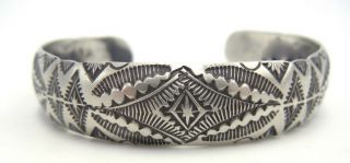 Navajo Vince Platero Hand Stamped Brushed Sterling Silver Cuff Bracelet