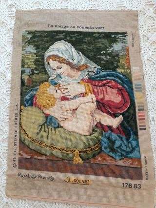 Royal Paris Mother & Child Religious Vintage Needlepoint Tapestry 24x16