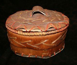 Native American Great Lakes or Eastern Woodlands Lidded Birch Bark Box 8 1/4 
