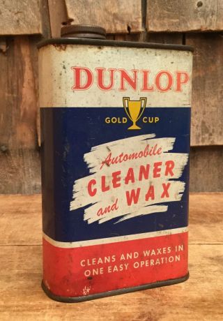 Vintage 16 Oz.  Dunlop Auto Cleaner & Wax Tin Can Oil Gas Service Station Sign