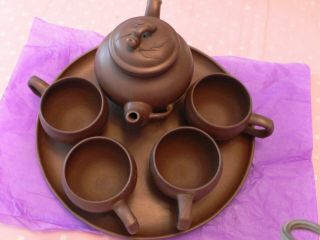 Yixing Zisha Teapot Set Chinese Yixing Purple Clay Tea Set W/ 4 Cups