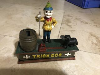 Painted Antique Cast Iron Trick Dog Mechanical Bank