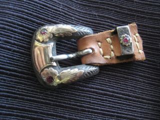 Vintage Mccabe Silversmiths Sterling 10k Buckle & Keeper For Watch Band - Ruby