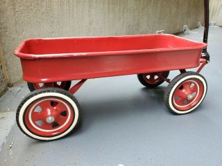 Vintage Red Wagon Unmarked Like Radio Flyer Cool Wheels