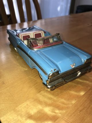 Vintage Tin Toy 1959 Ford Convt.  Haji Toys Japan - Friction - Litho Blue