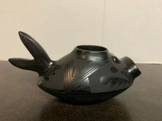 Casa Grande Native American Indian Hand Etched Black Fish Smoke Pot