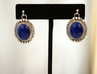 Vintage Navajo Patrick Yazzie Sterling Silver And Lapis Dangle Earrings 11 Grams