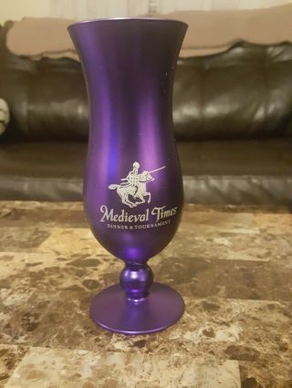 Medieval Times Dinner & Tournament 8 1/2 Purple Glass.  Crack At Bottom Repaired.