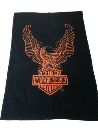 Vintage Harley Davidson Licensed Biederlack Black Orange Throw Blanket 72x51