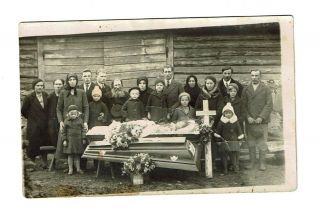 Antique Post Mortem Photo Postcard Open Coffin Lovely Woman 1930s