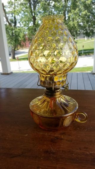 Vintage Fostoria Amber Coin Glass Finger Oil Lamp W Shade
