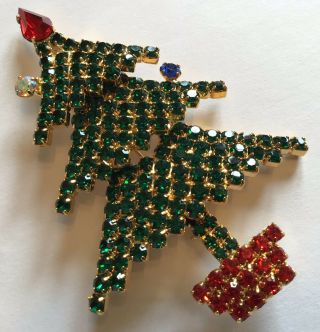 Vintage Colorful Rhinestone Christmas Tree Brooch Pin 3 3/4 "