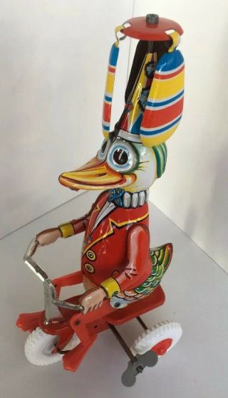 Vintage Tin Toy Wind Up Duck On Tricycle Made In Western Germany