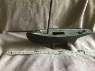 Hand Made Wooden Pond Boat/old Paint/lead Keel/early 20th C.