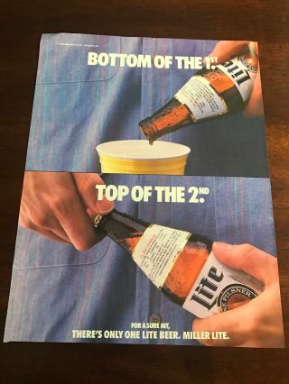 1987 Vintage 8x11 Print Ad For Miller Lite Beer 2nd Beer By Top Of 2nd Inning