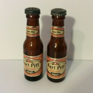 Vintage Miniature Forte Pitt Beer Bottle Salt And Pepper Shaker