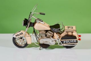 Motorcycle Police White Vintage Collectible Handmade Metal Tin Model For Decor