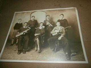 Vintage 1930 Photo Young Girl Boys Musicians Banjo African American Saxophone
