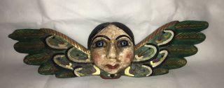 Vintage Mexican Folk Art Colonial Carved Wood Wing Angel