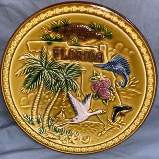 Florida Vintage Arrib Collectible Souvenir Wall Plate Flamingo Swordfish Japan