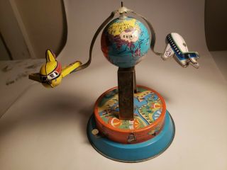 Tin Litho Wind Up Toy Planes Globe World Airplane Model Circus Park Carousel