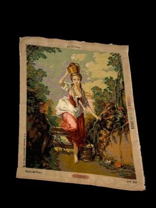 Vintage Royal Paris Completed Needlepoint Tapestry Lady With Water Jug Read