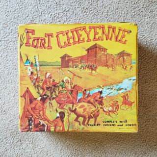 Vintage Fort Cheyenne Playset By Ideal Toy Soldiers,  Indians,  Horses " Great "