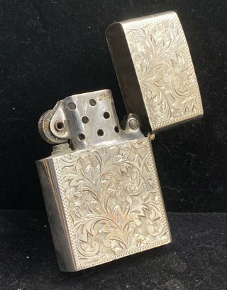 Vintage Fancy Engraved Zippo Flip Top.  950 Silver Pocket Lighter,  Zippo Insert
