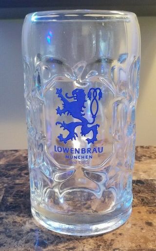 Lowenbrau Munchen 1 Liter Dimpled Glass Beer Stein Mug