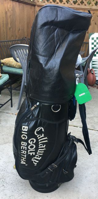 Vintage Black Leather Callaway Golf Club Bag Big Bertha W/ Rain Cover & Strap