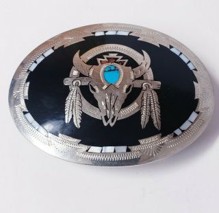 Vintage Johnson Held Turquoise Inlay Handcrafted Belt Buckle