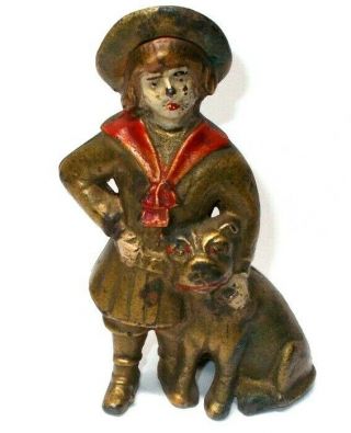 Antique A.  C.  Williams Cast Iron Buster Brown With Tige Coin Bank