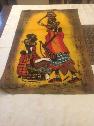 Authentic African Ethnic Wax Batik,  Artist Signed On Cotton Fabric Art - 27”x18”