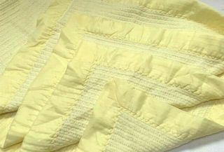 Vintage Waffle Weave Yellow Baby Blanket Satin Edging