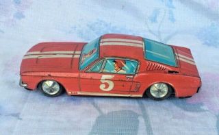 Taiyo 1960’s Ford Mustang Vintage Toy Tin Car Battery Op Bump N Go - Red