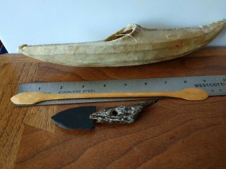 Alaskan Inuit Canoe Wood & Hide,  Harpoon & Paddle