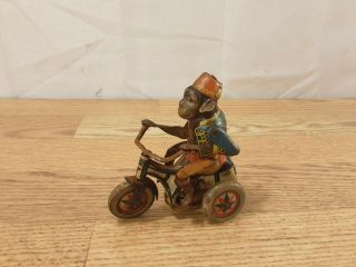 Vintage Arnold The Monkey On Trike Tricycle Tin Wind Up Toy German Us Zone