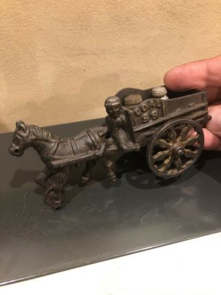 Antique Cast Iron Small 6 Inch Horse Drawn Coal Wagon And Black Driver Hubley Ke