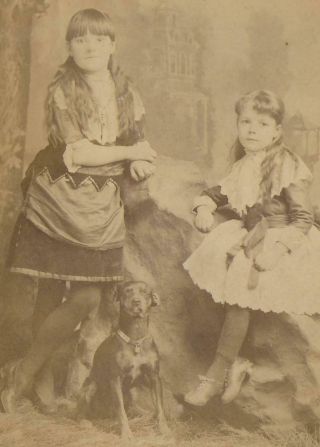 Cute Children Pose With Pet Dog C1880 Cabinet Photo