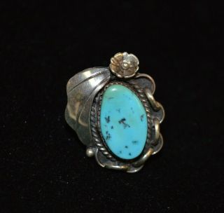 Vintage Handmade Southwestern Sterling Silver And Turquoise Ring Size 5.  5
