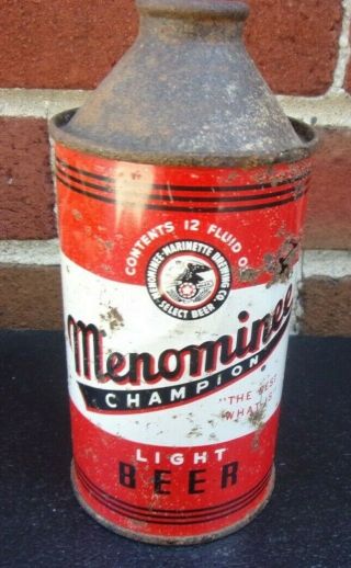 Vintage Menominee Champion Beer Cone Top Can W/tax Message