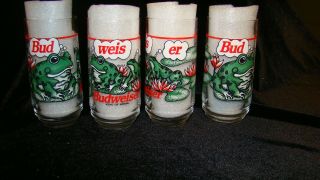 Vtg 1995 Budweiser Frog Bud Weis Er Promo Glass Tumbler (set Of 4