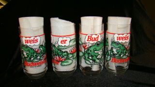 VTG 1995 BUDWEISER FROG BUD WEIS ER PROMO GLASS TUMBLER (set of 4 3