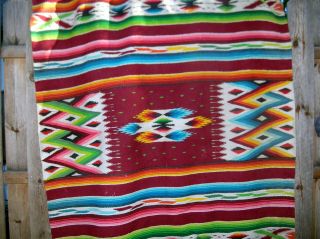 Vintage Hand Woven Mexican Saltillo Wool Blanket/rug Thick.  93 " X 54 "