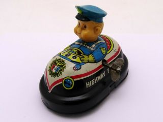 Vintage Wind - Up Tin Toy Police Highway Patrol Car Yone No.  2154 Made In Japan