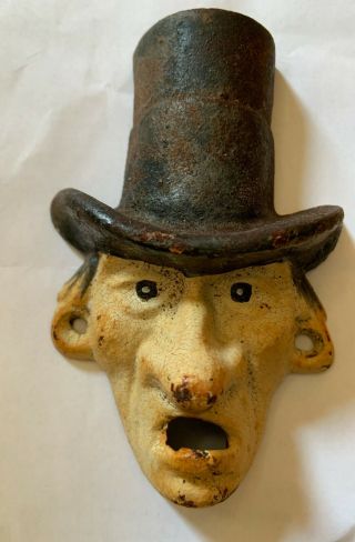 Vintage Antique Cast Iron Top Hat Man Bottle Opener Wall Mount