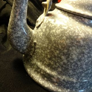 Old Gray Enamelware Toy or Salesman ' s Sample Coffee Pot Lid Graniteware Spatter 3