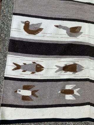 Vtg Native American Hand Woven Wool Blanket 72” X 51” Birds Fish